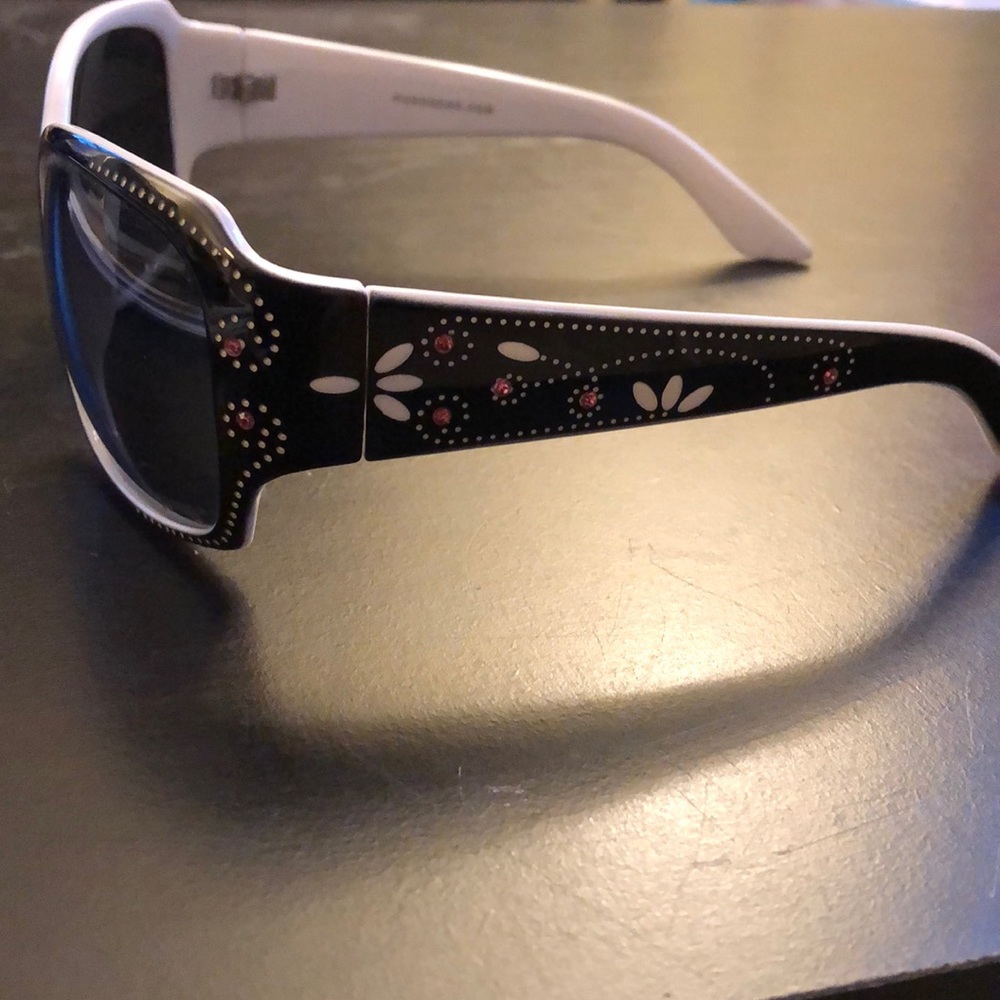 Black, white, and pink embellished sunglasses